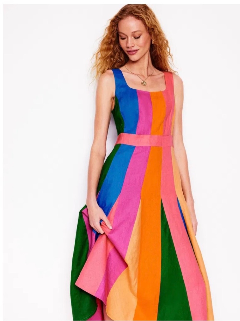Boden linen paneled midi dress - Picture 2 of 5